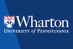 Logo of The Wharton School, University of Pennsylvania, featuring the school''s name and crest on a blue background.