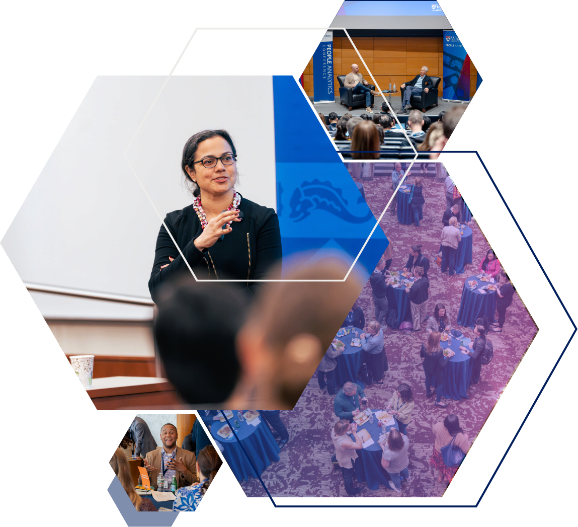 Waiai Individual Partner Hexagonal collage of a diverse professional event, featuring a speaker, audience in a seminar, and people networking around tables.