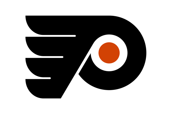 Philadelphia Flyers Logo Logo of the Philadelphia Flyers, an NHL ice hockey team, featuring a stylized black letter "P" with an orange dot, resembling a wing.
