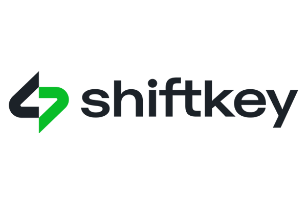 Shiftkey Logo Logo featuring a stylized "S" in black and green next to the word "shiftkey" in lowercase, black text.